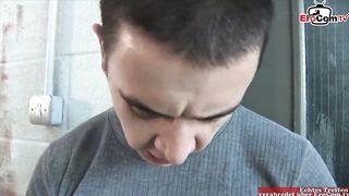 Big natural tits girl gets anal threesome with cum in mouth