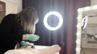 ffm CFNM Two Russian beauties shave and discuss the man's penis