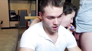Bisexual guy blowjob and cumshot on girl