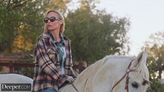 Deeper. Naughty cowgirl Anna Claire devours two hard cocks