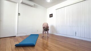 Naked milf's morning yoga before rough sex