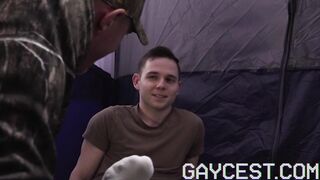 Gaycest - Monster cock daddies share bottom sons while camping