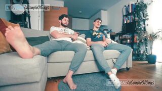 Got Hard Watching TV with my Bro / Mutual jerk-off / Helping each other Cum /