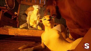 Lucky man is visited by two tigress girls who make him cum inside their wet pussies in Wild Life sex