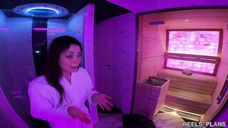 big ass Italian girl met on the street, massaged in the sauna and fucked in anal by 2 strangers